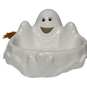 Vintage‎ White Ghost Candy Bowl Halloween Smiling Ghost Dish 10"